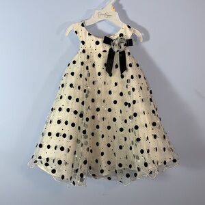 Bonnie baby dress party swing sleeveless trapeze white black velvet dots 24 mo